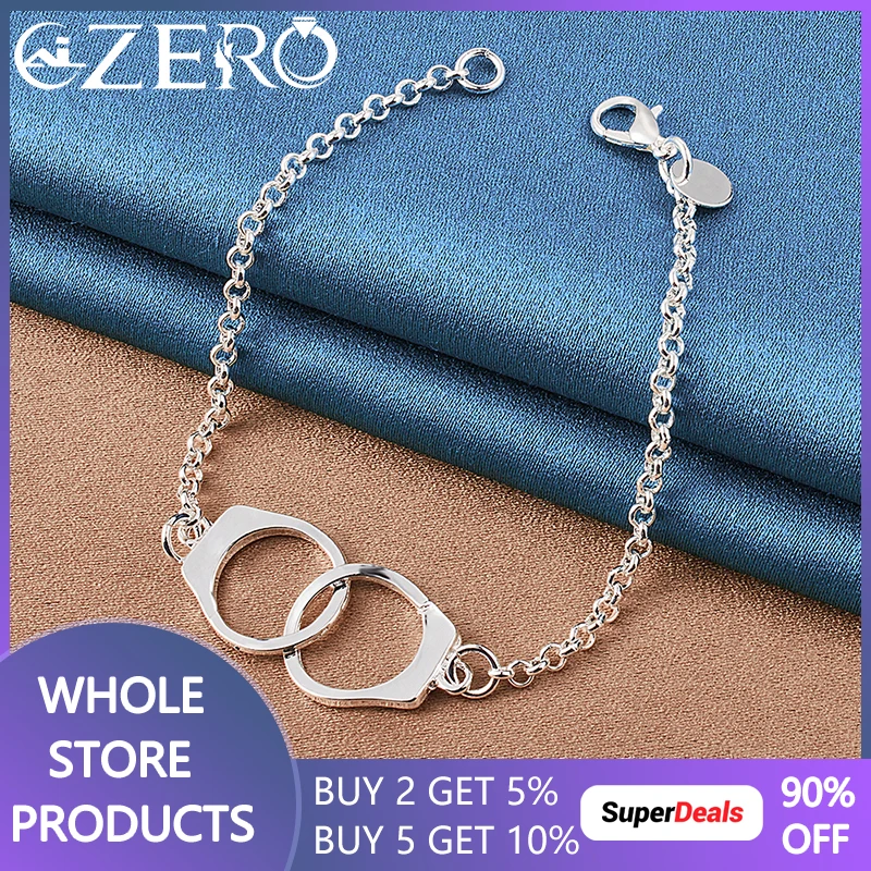 

ALIZERO 925 Sterling Silver Handcuffs Bracelet Chain For Woman Man Wedding Engagement Fashion Party Jewelry Gift