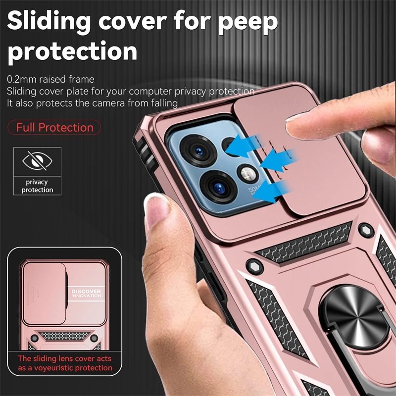 

Sliding Push Window Case Motorola Edge Plus 2023 Case Moto Edge Plus Cover Armor Shockproof Metal Ring Holder Camera Protector