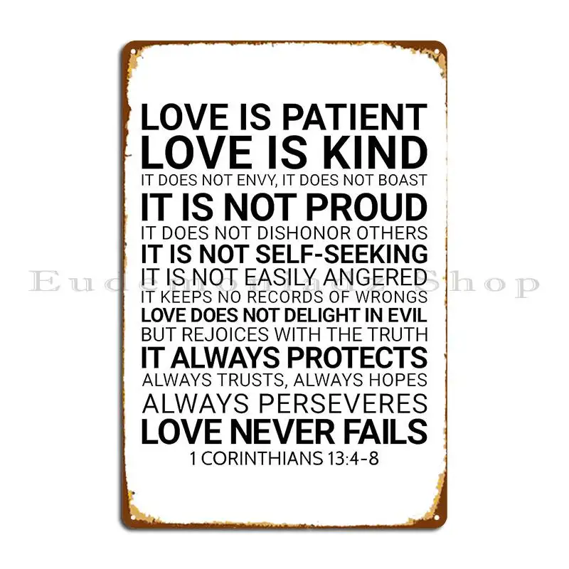 Love Is Patient Love Is Kind 1 Corinthians 13 4 8 Bible Verse Christian Gift Wedding Decor Metal Sign Kitchen Wall Plaque