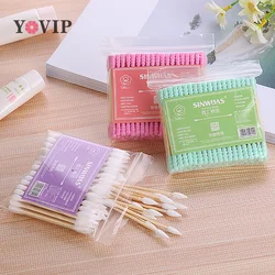 Hisopo de algodón de doble cabeza para mujer, herramientas de cuidado de la salud, maquillaje, palitos de madera médica, limpieza de nariz y orejas, paquete de piezas, 100