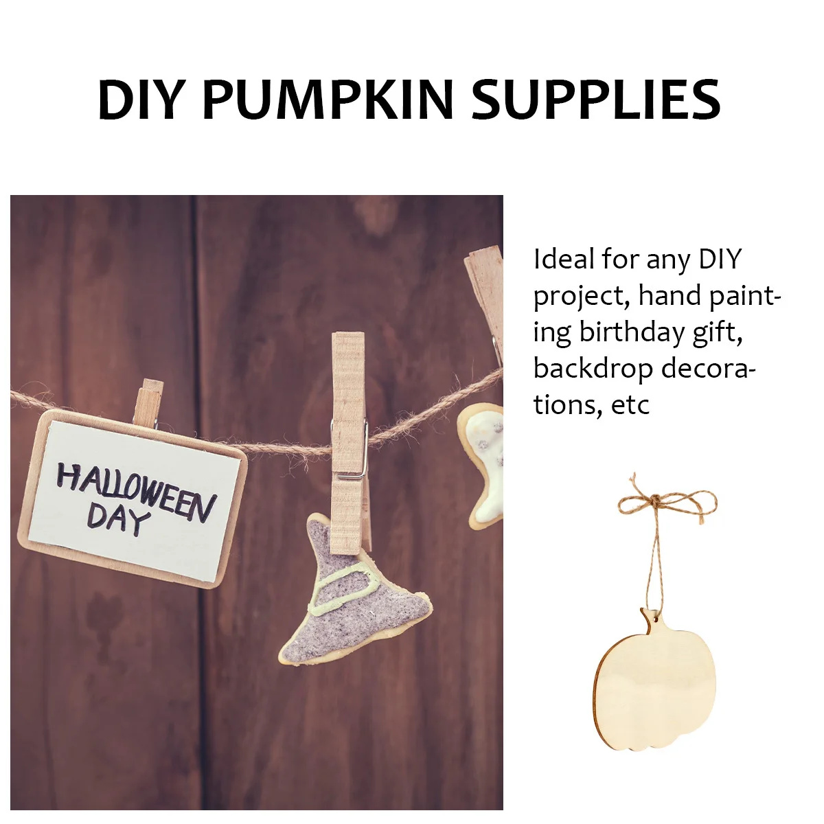 

8Pcs Blank Pumpkin Craft Wooden Pendant Ornament Blanks Natural Unfinished Wood for DIY Halloween Decoration Family Activity