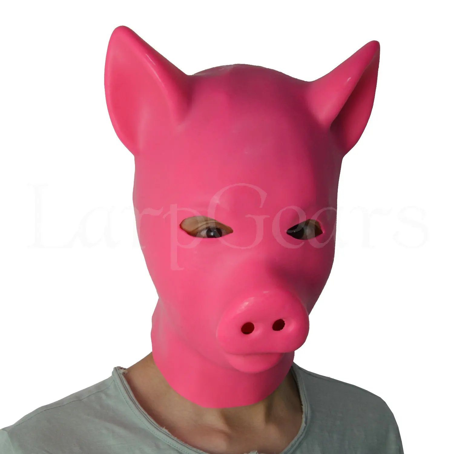 Mould 3D Black full head latex pig hood fetish slave mask hood open eyes fetish hood