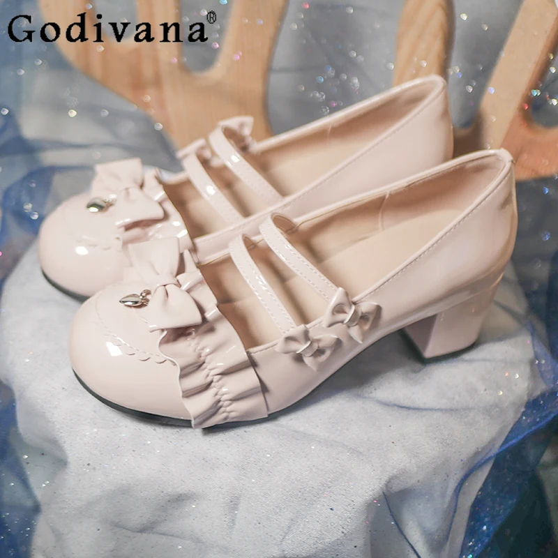 

Sweet Cute Summer Lolita Kawaii Platform Shoes Japanese Style Butterfly Round Women Single Shoes Chunky Heels Pumps