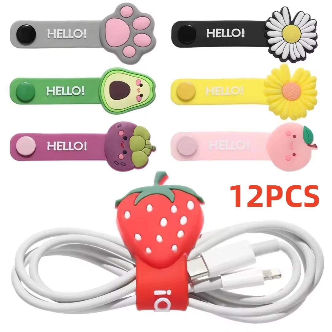 

12PCS Cute Silicone Multifunction Cable Protector Winder Data Line Storage Storage Cord Protector Reusable Cartoon Wire Ties