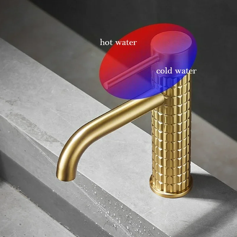 

Luxury Brushed Gold All Copper Basin Faucet for Bathroom High-End Hotel Cold And Hot Dual Control High & Low Modern Design