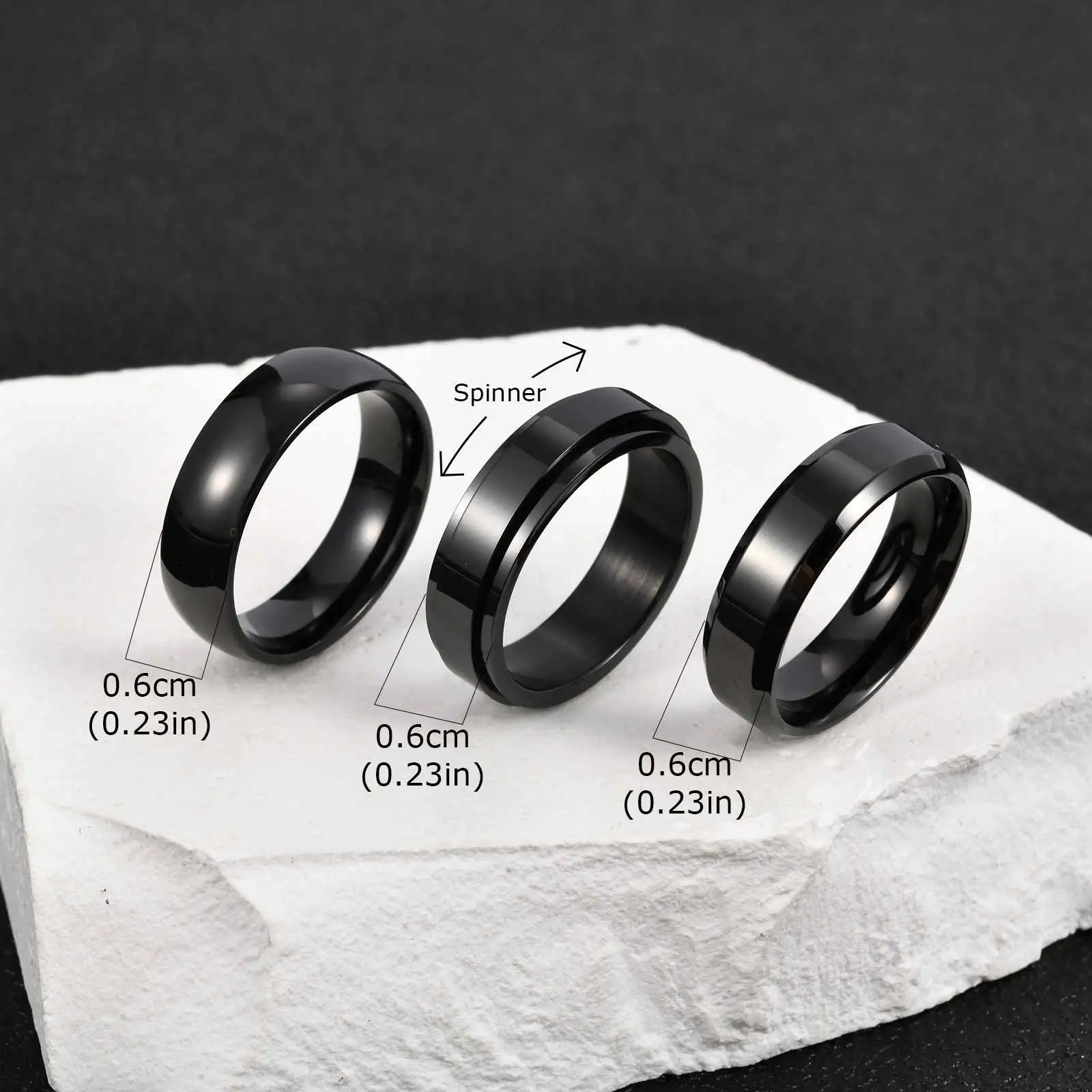 Vnox 3-teiliges Herren-Ringset aus Edelstahl, schwarz, silberfarben, goldfarben, Ehering, Schmuckgeschenk zum Jahrestag, Geburtstag, Party, neu – Detail 14