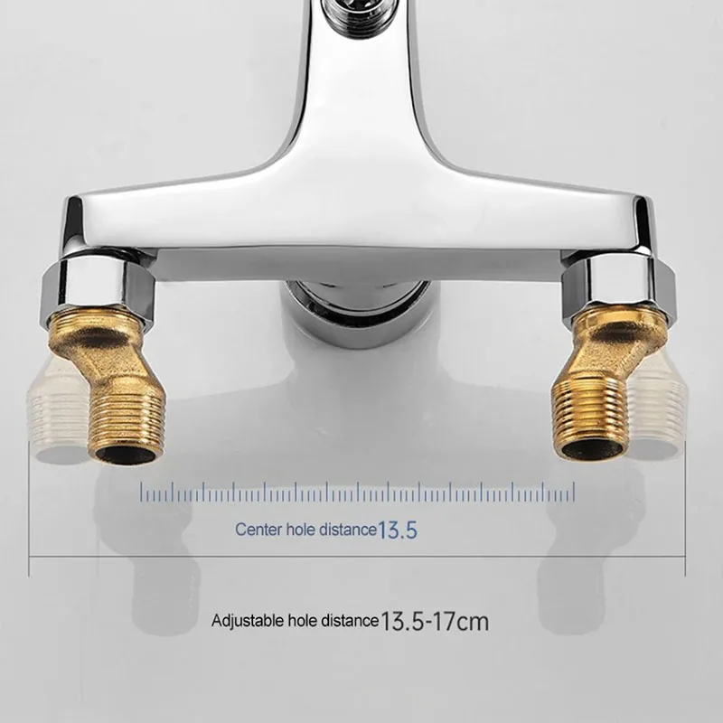 Chrome Zinc Alloy Basin Faucets Wall Mounted Hot Cold Water Dual Spout Mixer Tap For Bathroom Splitter Bath Shower Basin
