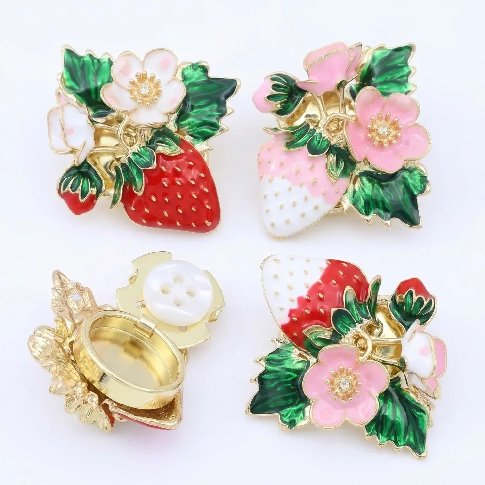 2er-Set Manschettenknöpfe mit frischen Erdbeeren, Frucht-Kragenpins für Hemden, zum Annähen oder Aufstecken, vielseitiges formelles/legere Accessoire
