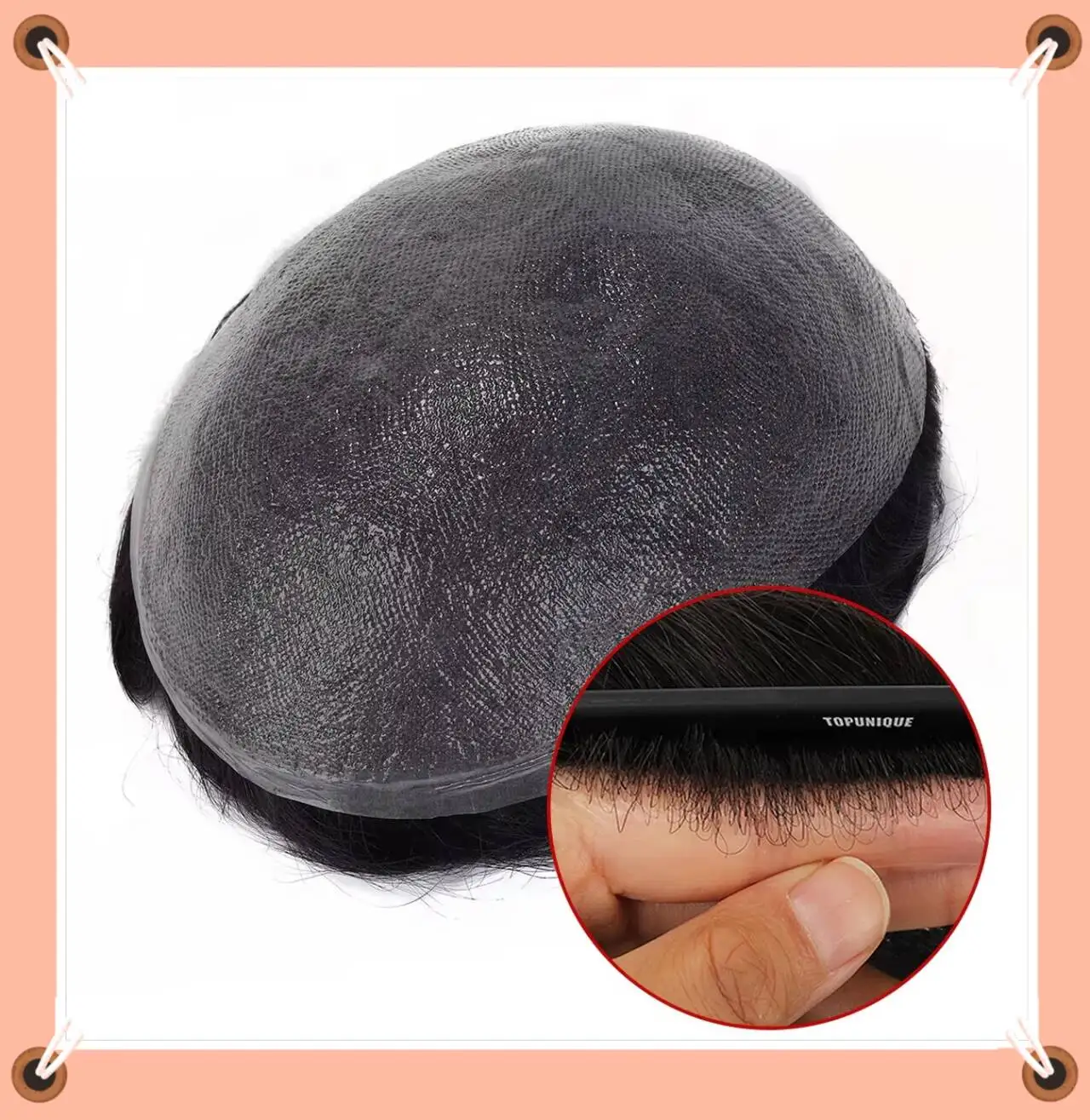 TUS00 0.02-0.03mm Super Thin Skin Hair Systems Best Looking Hairline Ever Men's Toupee 0.02-0.03mm Thinnest Skin Thin Skin Hair