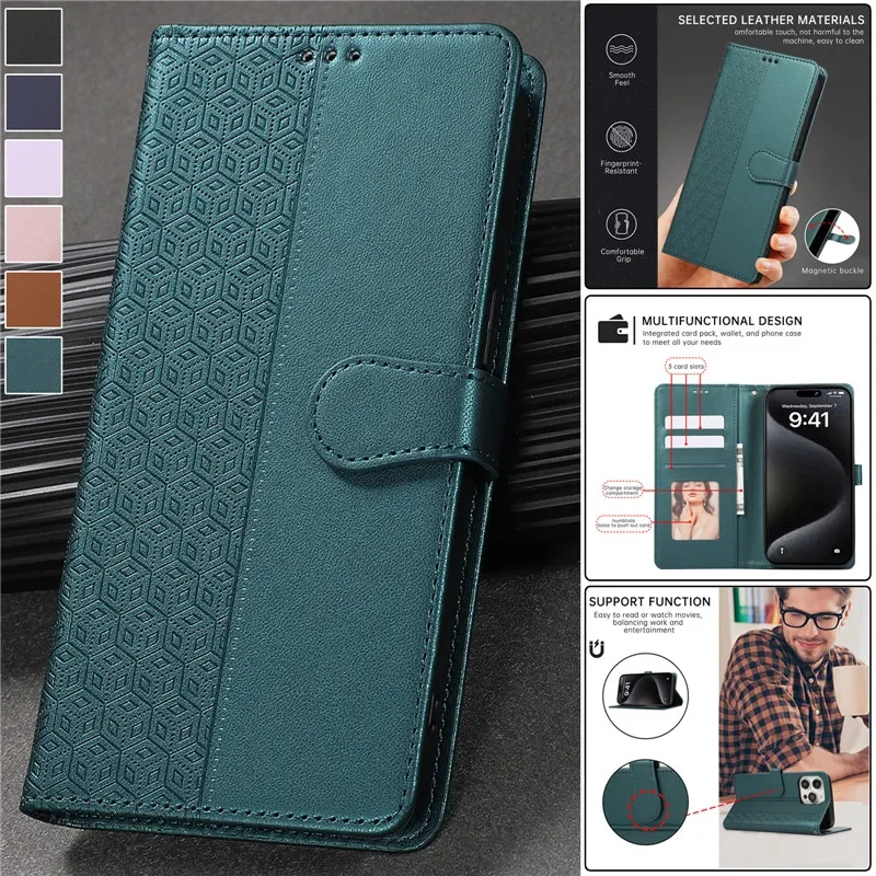 

Luxury Leather Wallet Card Phone Case for IPhone 16 15 Pro Max 14 Plus 13 Mini 12 11 X XS XR SE 2022 8 Flip Stand Cover Etui