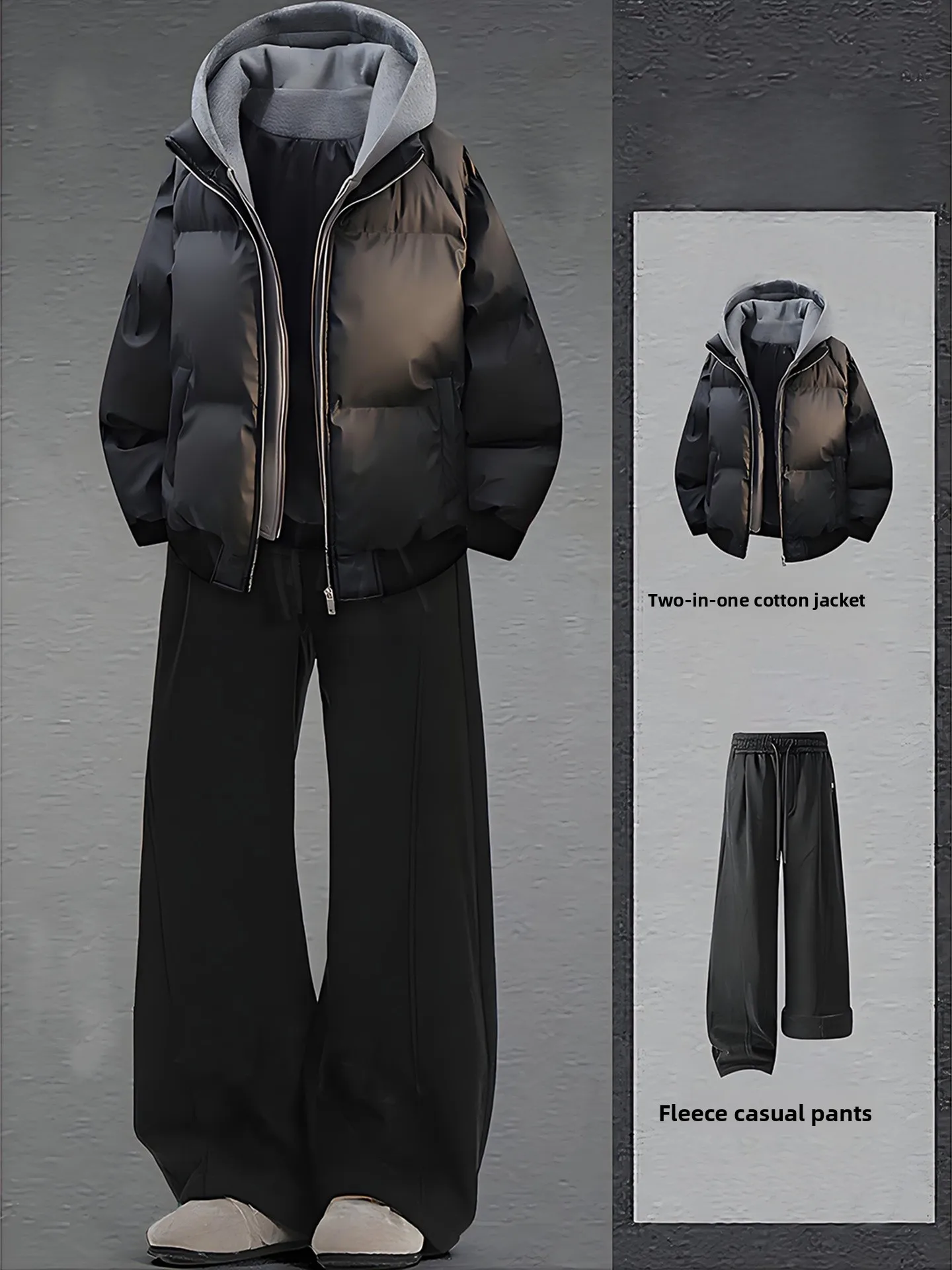 

Bla Hooded down Cotton Jaet ort Men's Winter Faion Set Youth High-End Feelings Clete Ensemble Long Pants Long Sves