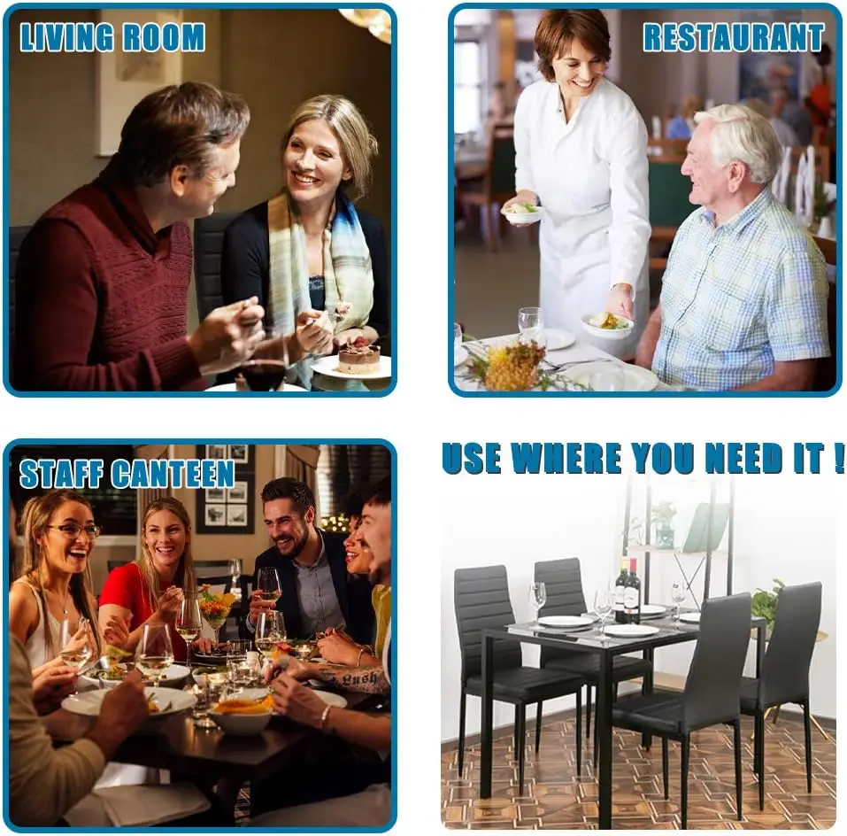 طقم طاولة طعام مكون من 5 قطع طاولة مطبخ زجاجية مع 4 كراسي منجدة بتصميم موفر للمساحة وسائد جلدية صناعية حديثة #6