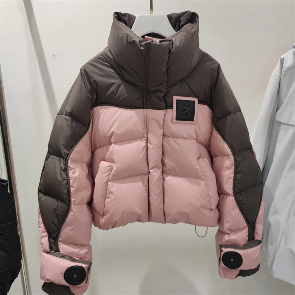

Women Contrast Color Cotton Coats Winter Thick Warm Short Cotton Padded Jackets Tops Trendy Casual Loose Quilted Jacket Parkas