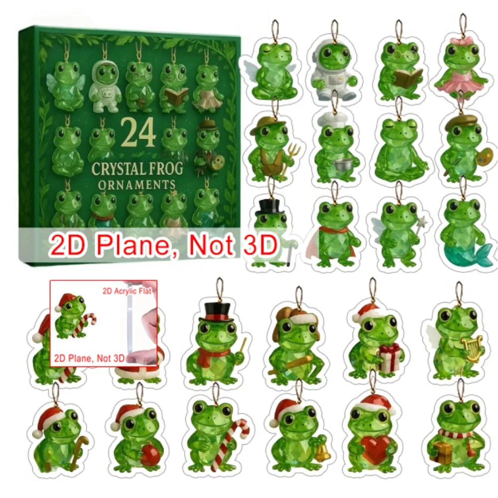 

2D Flat Frog Advent Calendar 24 Days Christmas Countdown Calendar Frog Ornaments 2025 Frog Advent Calendar Holiday Gifts