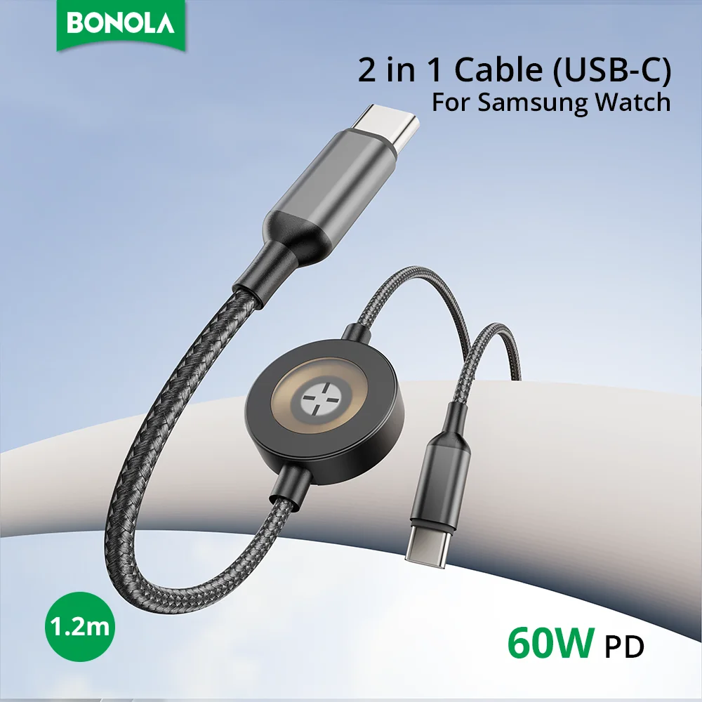 

Bonola Magnetic Watch Charger Cable for Samsung Galaxy Watch Ultra/7/6/5 2 in 1 Fast Charging Cable Type C to C 1.2M For Samsung
