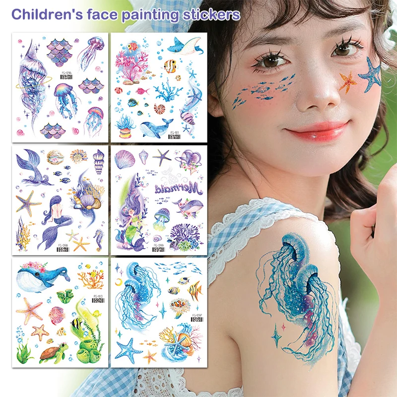 ملصقات وشم مزيفة لمهرجان الأطفال، وجه لامع للأطفال، وشم مؤقت من سلسلة المحيط اللامع، ملصق وشم مؤقت