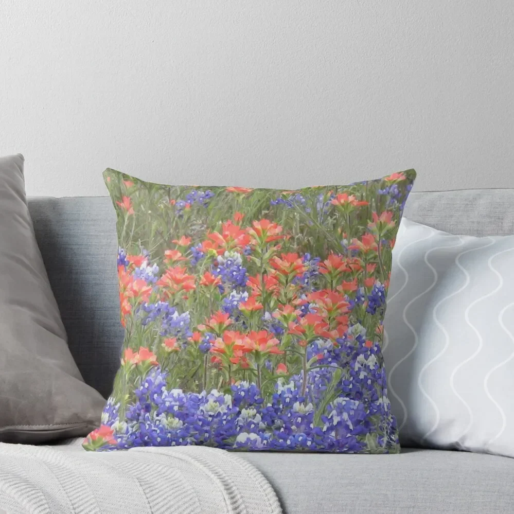 

Indian Paintbrush and Bluebonnet Throw Pillow Room decorating items christmas ornaments 2025 Sofa Decorative Covers pillow