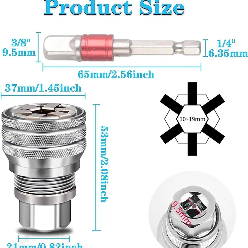 3/8-3/4 Universal Socket Wrench Head Adjustable 7-19 11-32 10-19mm Impact Grade Ratchet Torque Wrench Drill Home Repair Tool - view 2