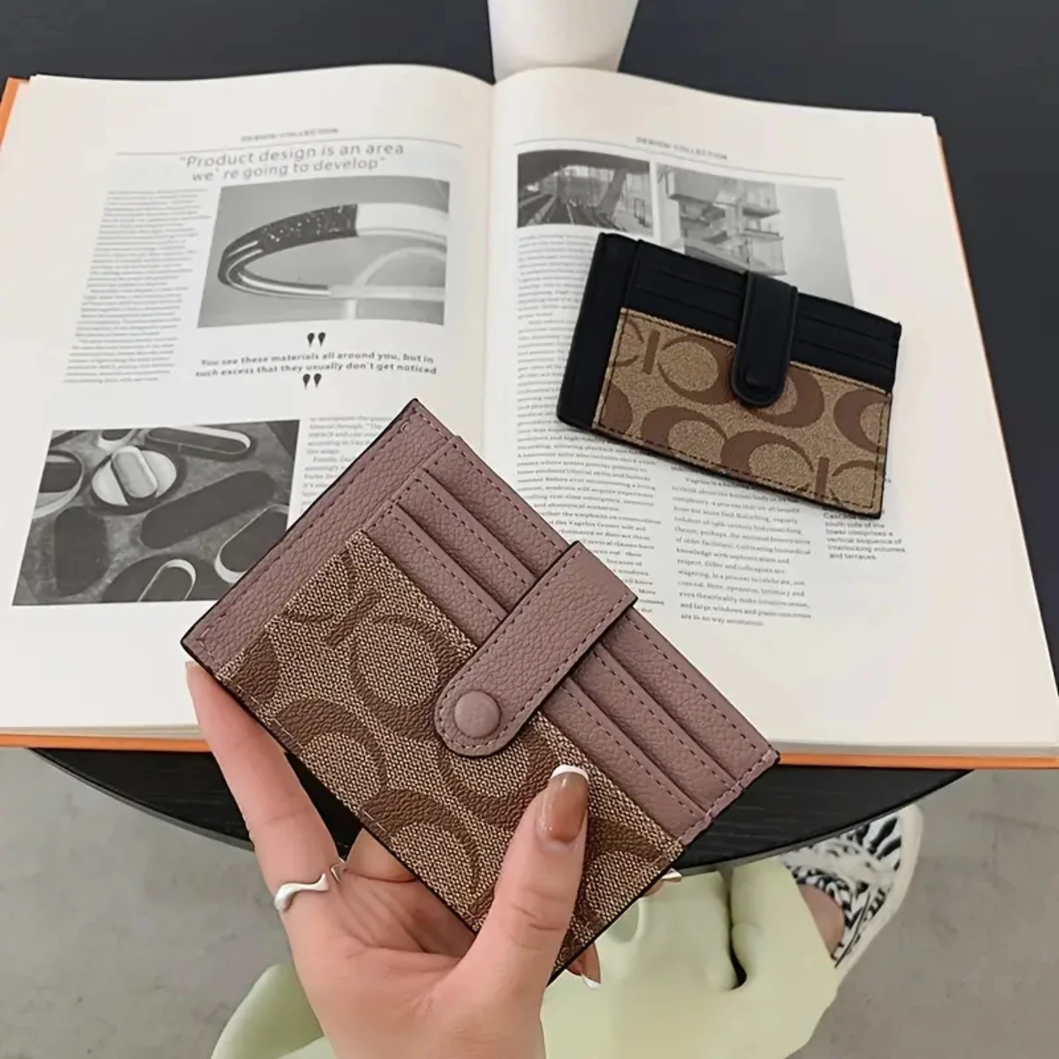 

Compact and Stylish Mini Faux Leather Credit Card Holder with Simple Snap Button