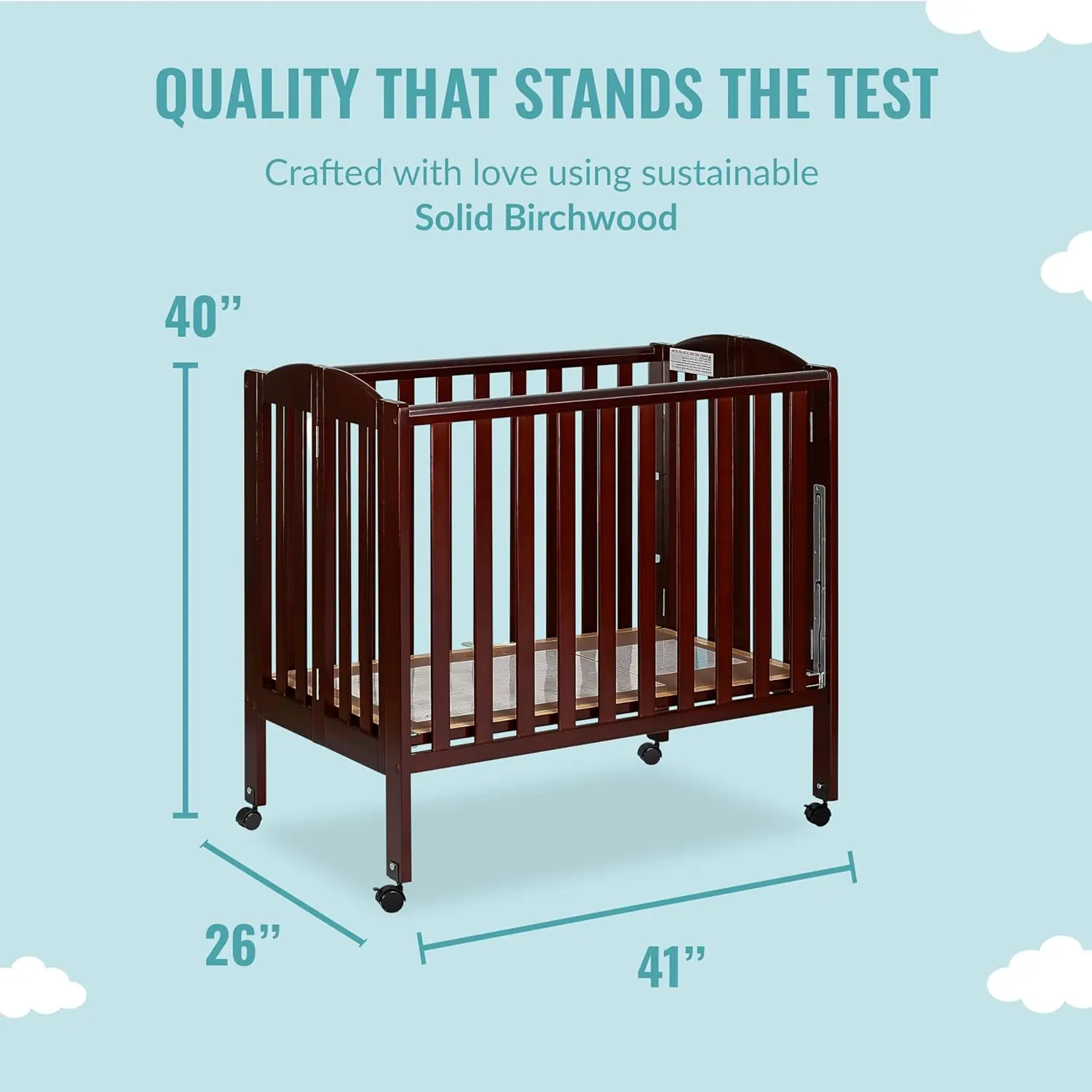 Portátil dobrável estacionária Side Crib em Espresso, Greenguard Gold Certified, 3 em 1, 41x26x0 Polegada, Pacote de 1