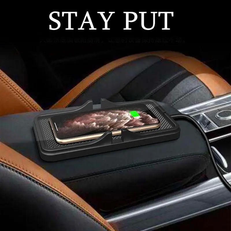 Car Wireless Charger Car Anti Slip Pad Silicone Charger 15W Fast Charging Anti Slip Instrument Panel Navigation Accessories ﻿