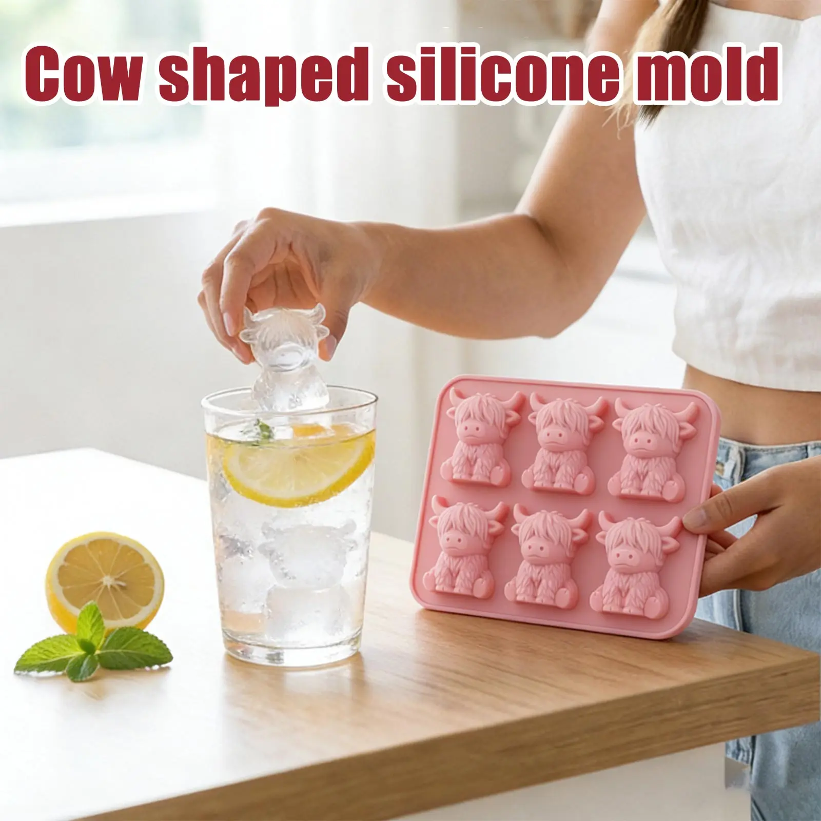 Cow Shaped Silicone Mold 6 Cavity Animal Ice Cube Tray Food Grade Baking Molds For Whiskey Cocktails Chocolate Candy Diy Baking
