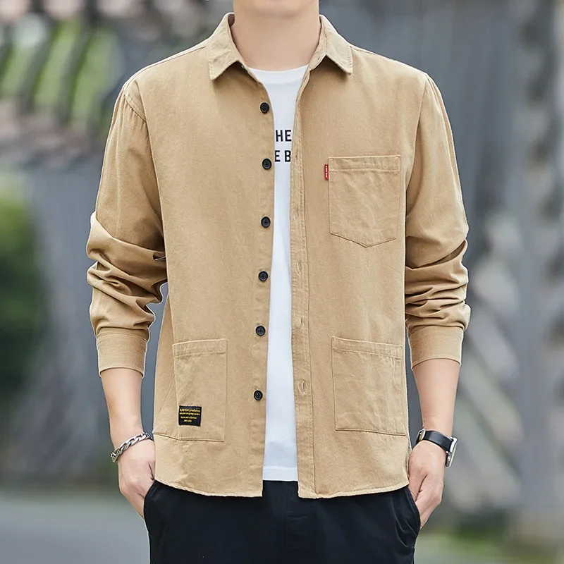 

Pop New Pure Cotton Long-sleeved Workwear Men's Shirt Hong Kong Style Casual Long-sleeved Shirt Multi-pocket Versatile Shirt Men