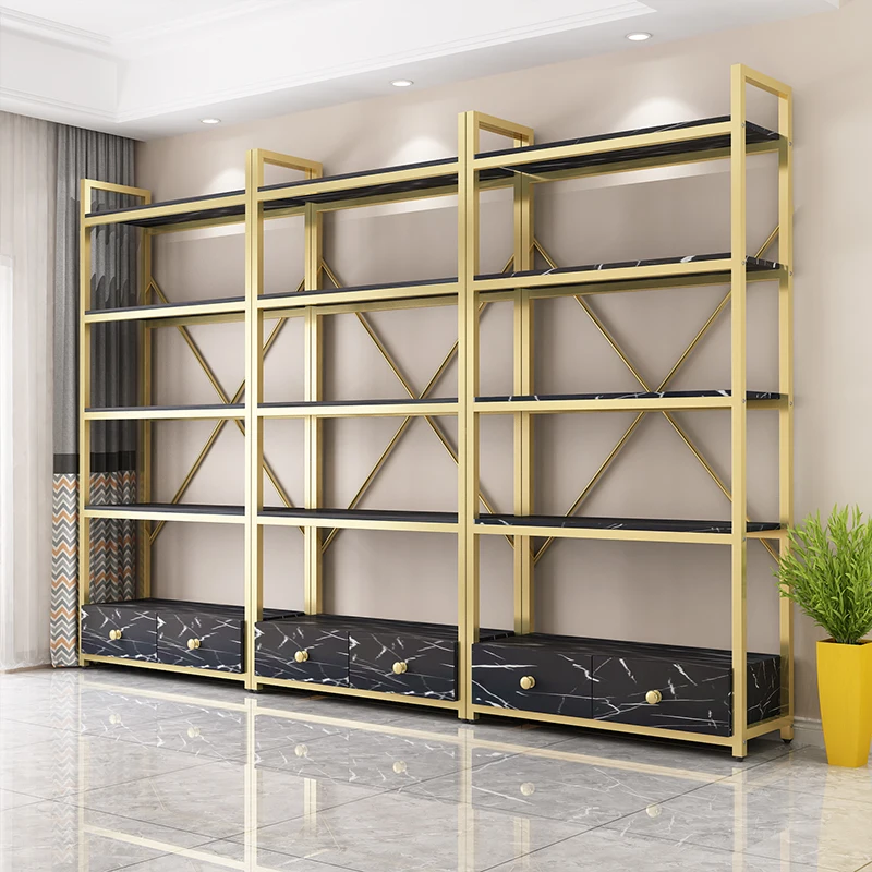 Rak Buku Rak Lantai Rak Penyimpanan Emas Mewah Ringan Nordik