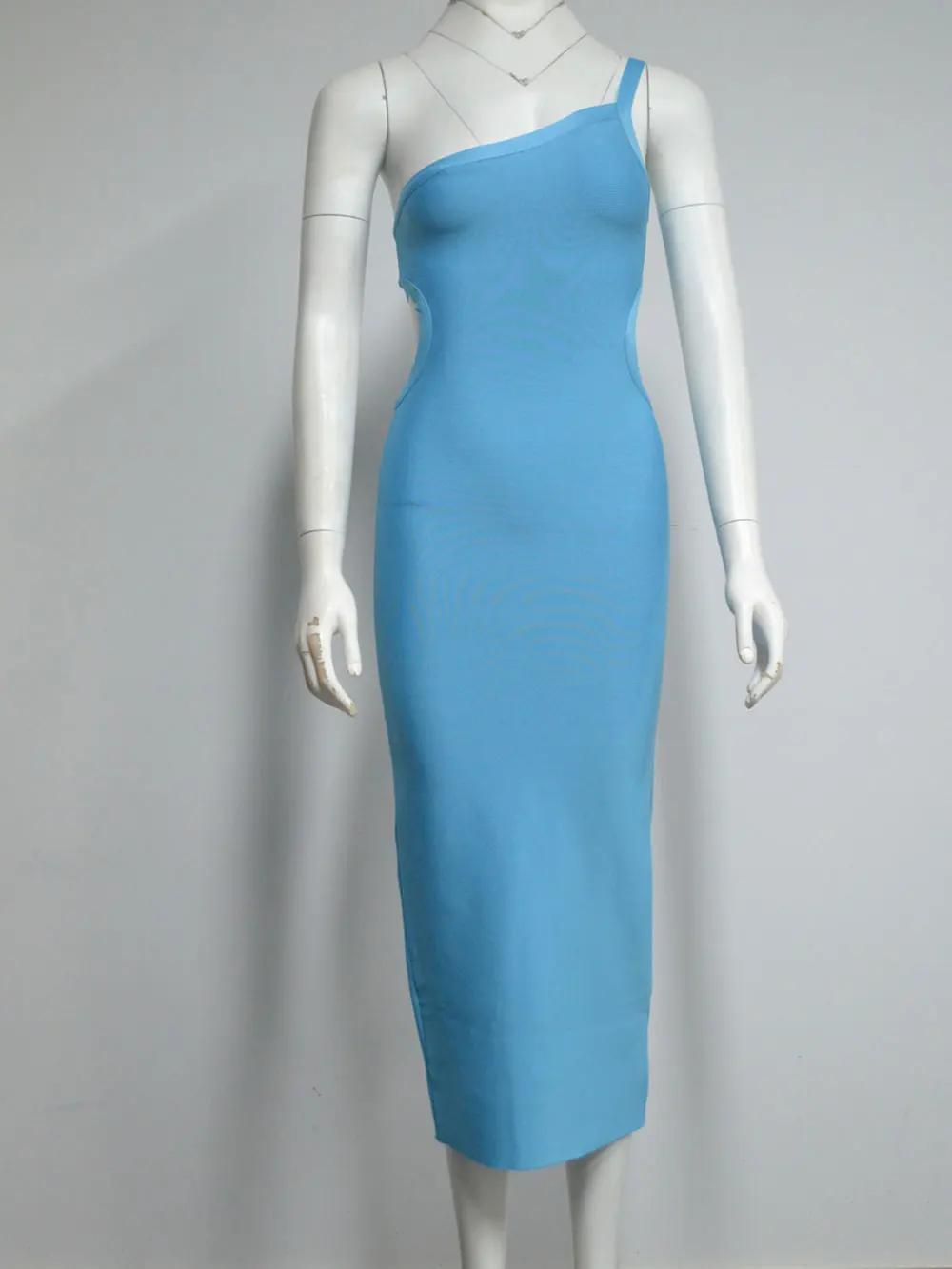2025 Sexy Damen-Blaues Verbandkleid mit einer Schulter, ärmellos, figurbetont, rückenfrei und knielang, Cocktail-Abendparty, Vestidos