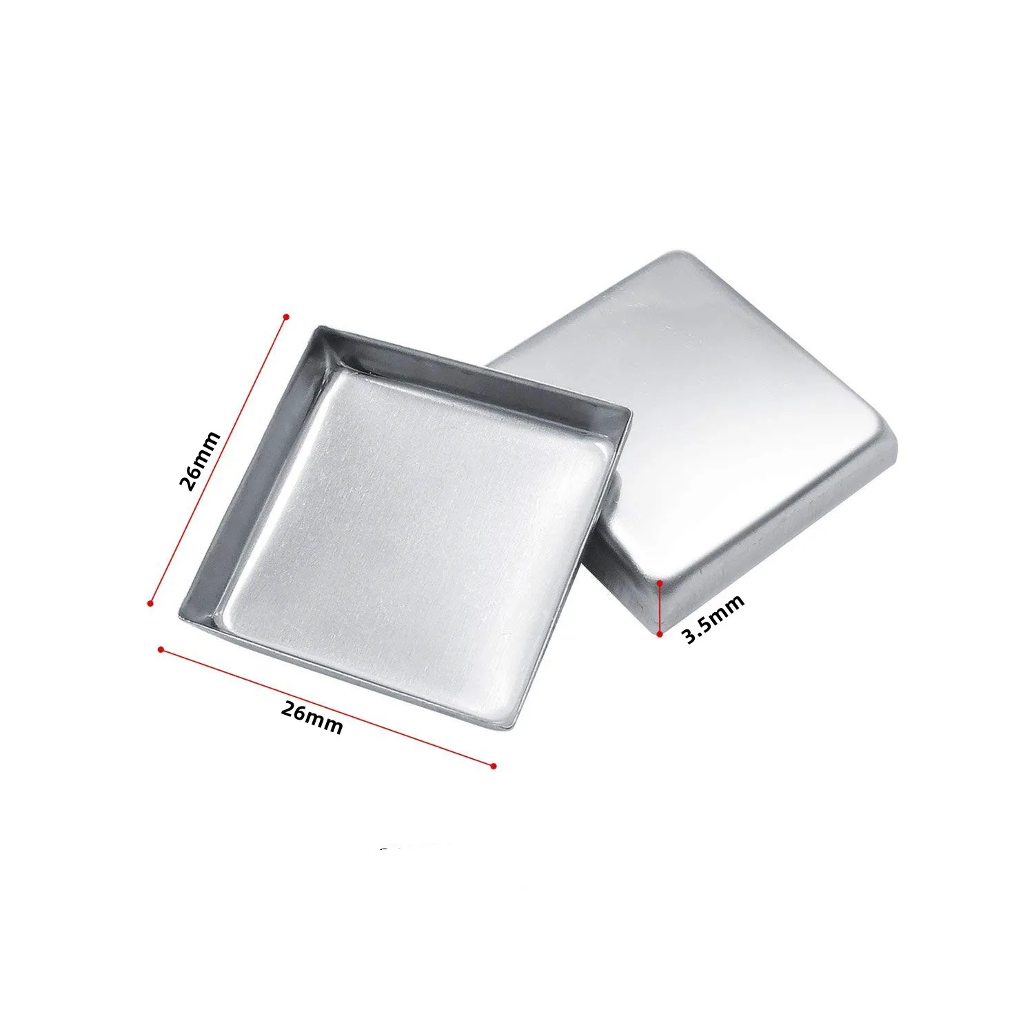 100Pcs Empty Stainless Steel Square Metal Pans for Cosmetic Eyeshadow Palette Magnetic Makeup Palette 26mm Wide 3.5mm Height