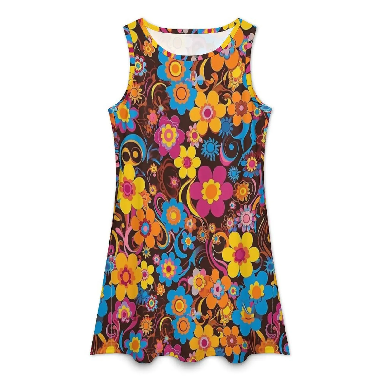 Psychedelic Bloom Groovy Floral Explosion Casual Dress Kawaii Dresses Women Streetwear Dress Summer Graphic Vestidos Present