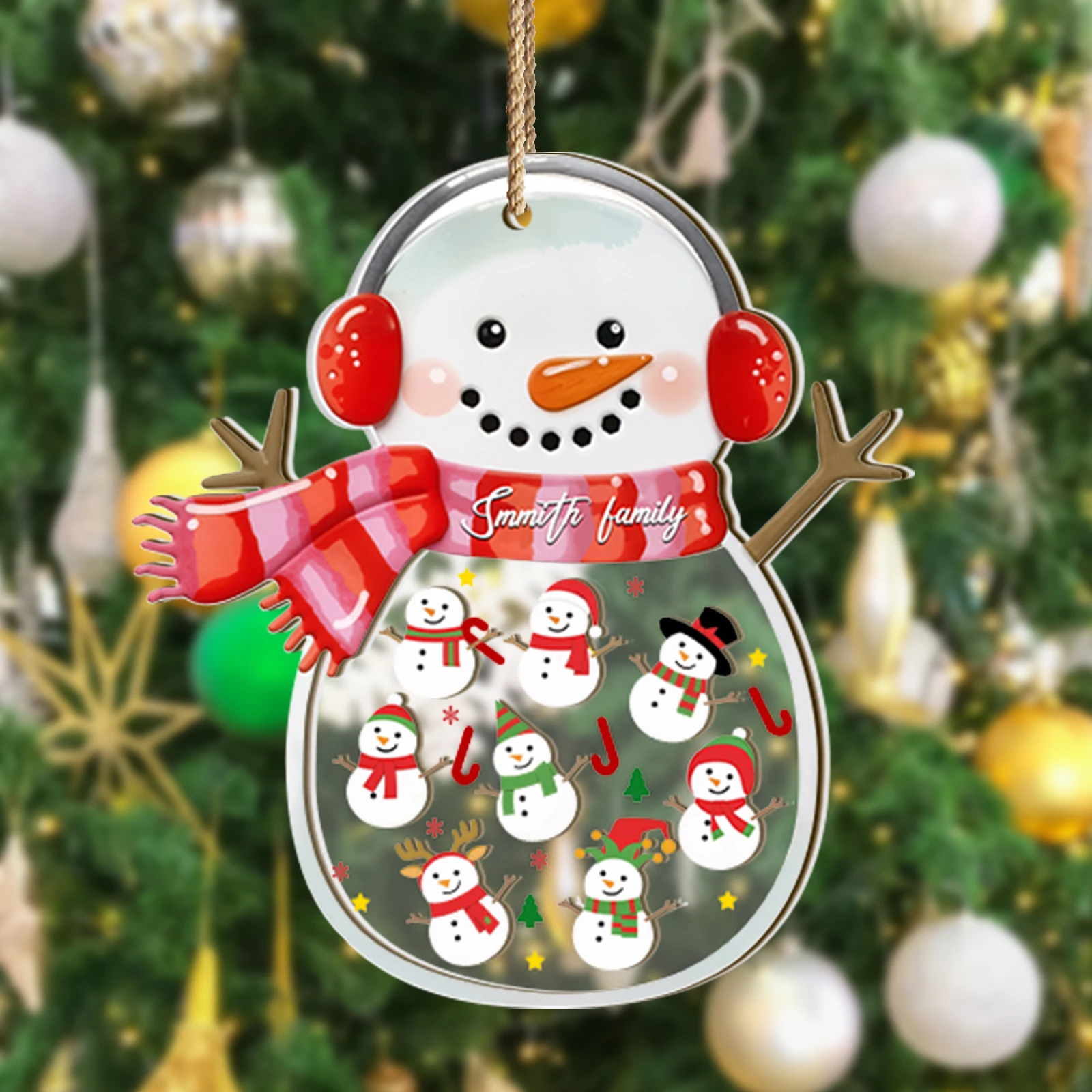 

Exclusive Christmas Snowman Ornament - Customized Family Name for Holiday Decor, Made of Acrylic and Wood