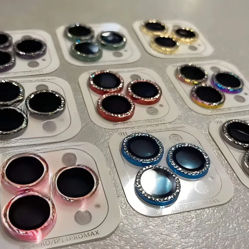 

2-3Pcs Fashion Shine Diamond Camera Protector Film For 17 16 15 Plus 17 Pro Max Lens Tempered Glass Cap Accessorios