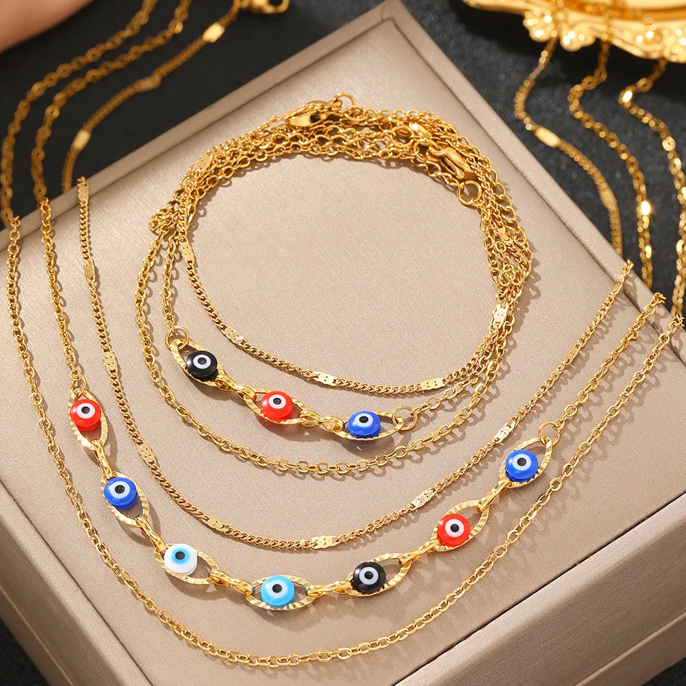 Boho Eye of Wisdom Bracelet and Necklace Set, Waterproof and Colorfast, Women's Jewelry, Wedding Party Favors
