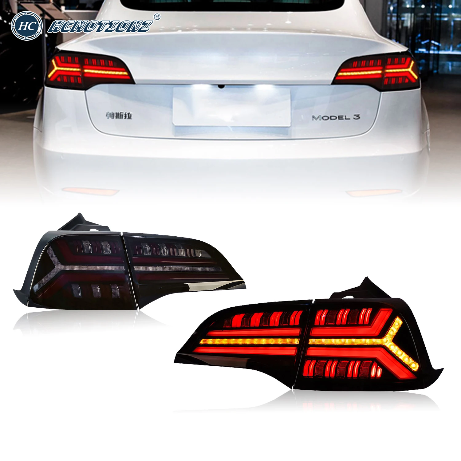 

HCMOTIONZ LED Tail Lights for Tesla Model 3 2017-2021 Start Up Animation DRL Model Y Car Back Rear Lamps Assembly