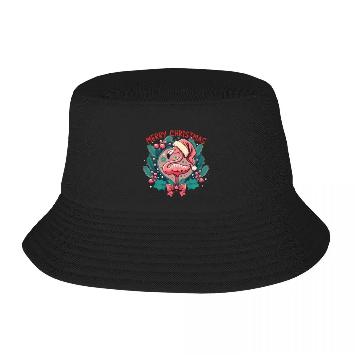 New Cute pink flamingo wearing a christmas' hat and surrounded by christmas things Bucket Hat Sports Caps cute Men Hats Women's
