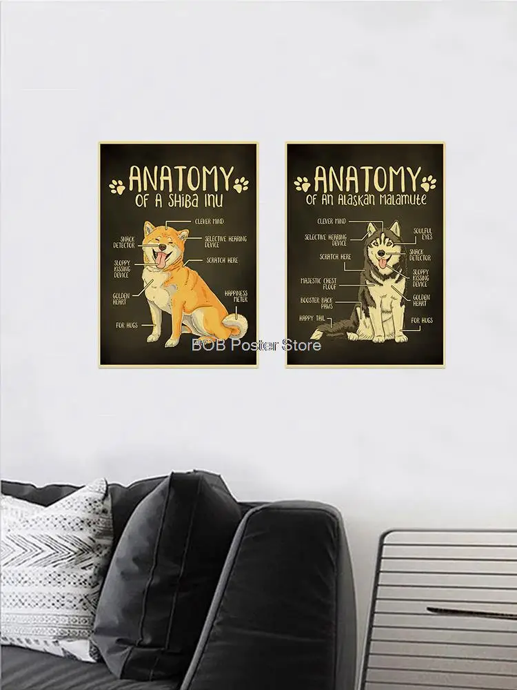 Cute Dog Body Part Analysis Poster Corgi Pug Husky Beagle Funny Art Home Decoration Room Bedroom Bar Cafe Gift Wall Decal