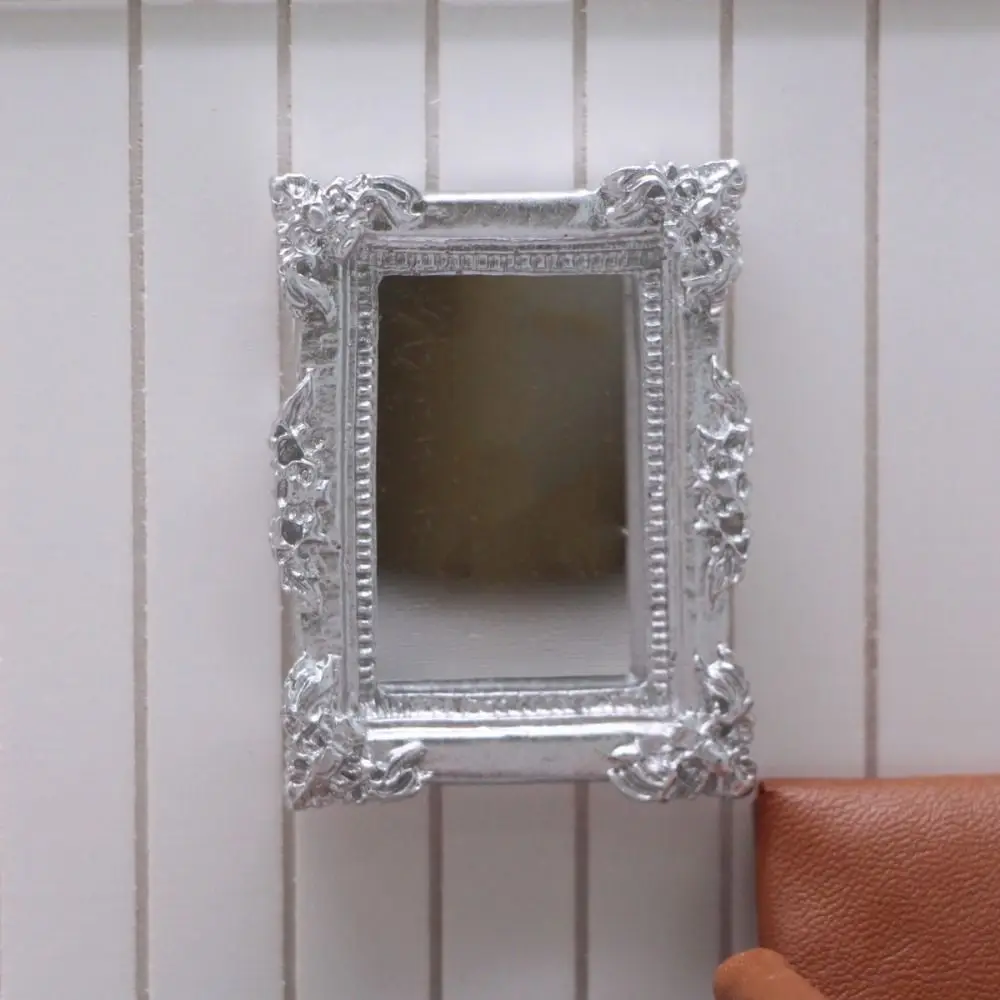 

Pretend Play 1:6/1:12 House Furniture Carving Metal Border Miniature Mirror Educational Retro DollHouse Mirror Model Ob11