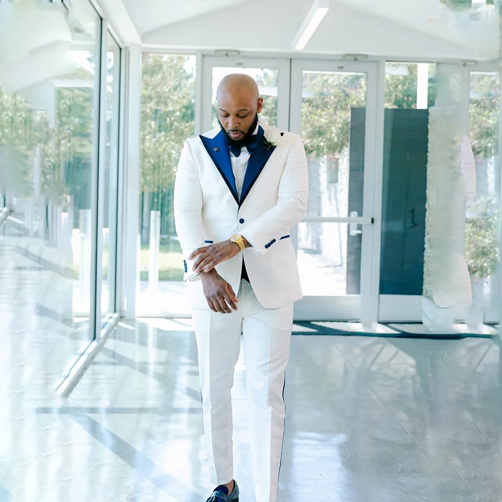 

Luxury Men's jackets Peaked Lapel One Single Button 2 Pieces Groom Wedding Suit Bespoke Evening Prom Dress Suits Customized