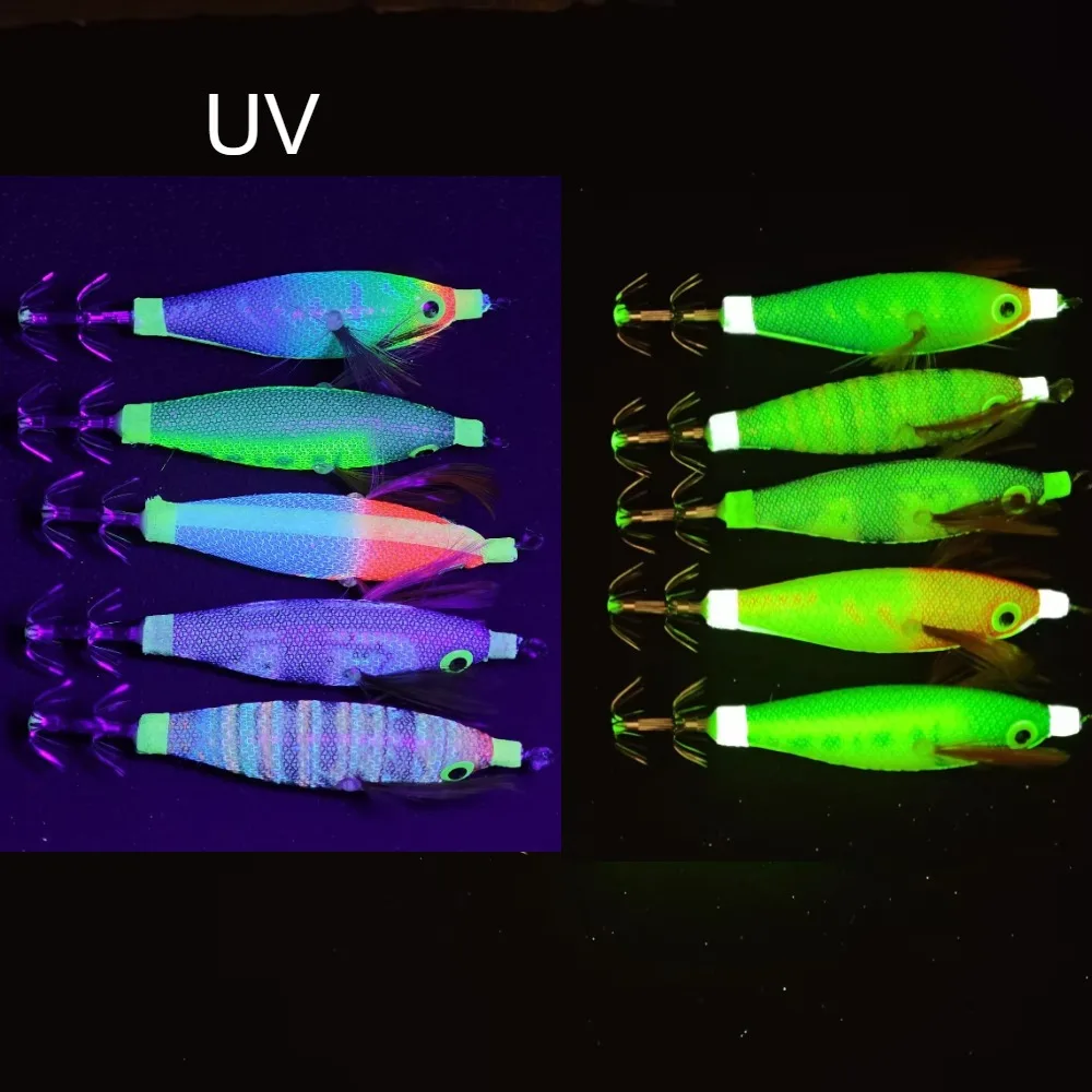 5pcs Glow in The Dark Horizontal Squid Jig 8.5cm UV Reflective Lure Sinking Egi Bait for Night Fishing Octopus Saltwater Tackle view 5