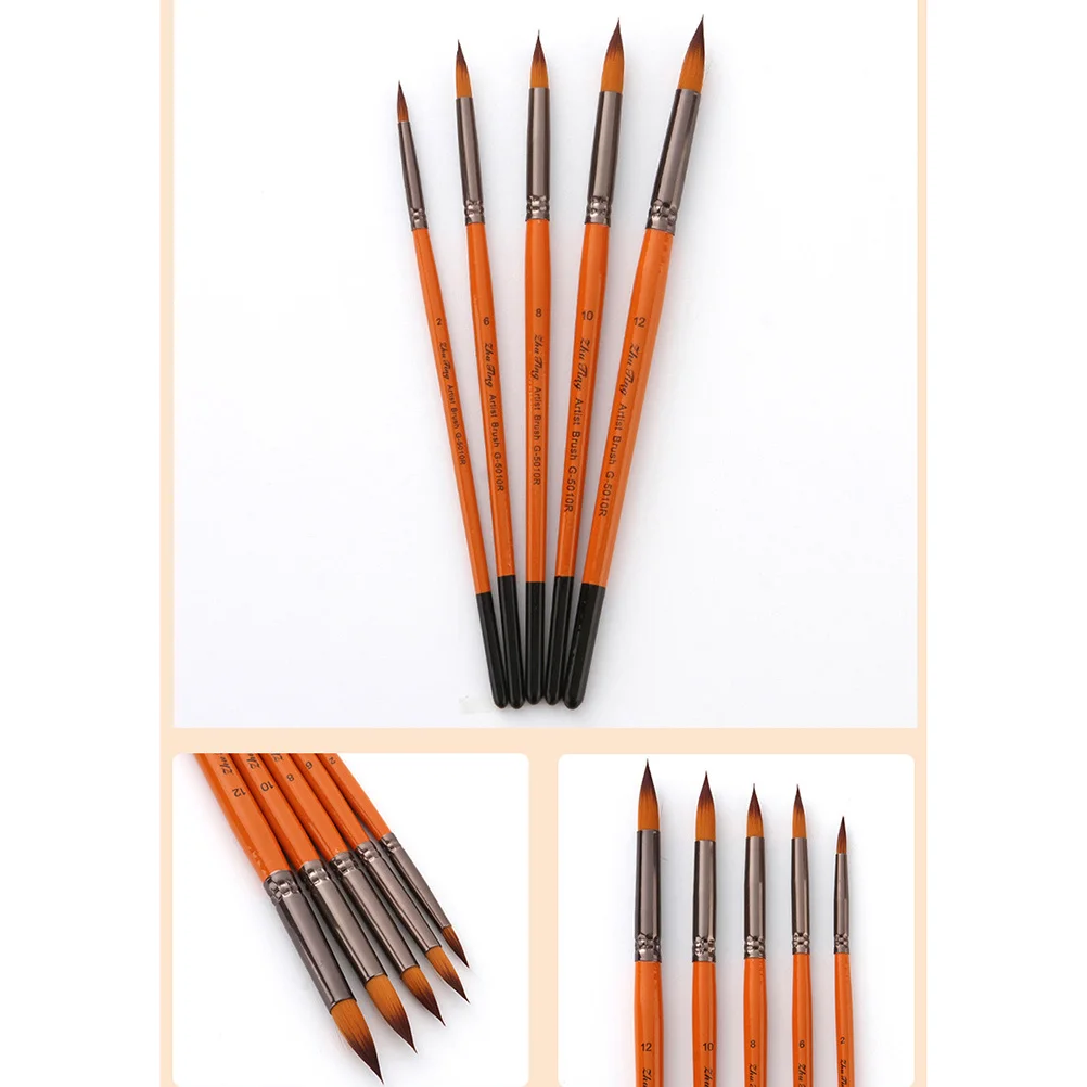 

5pcs Painting Brush Set Nylon Bristles For Oil Watercolor Acrylic Kids Artists Church Events Art Supplies