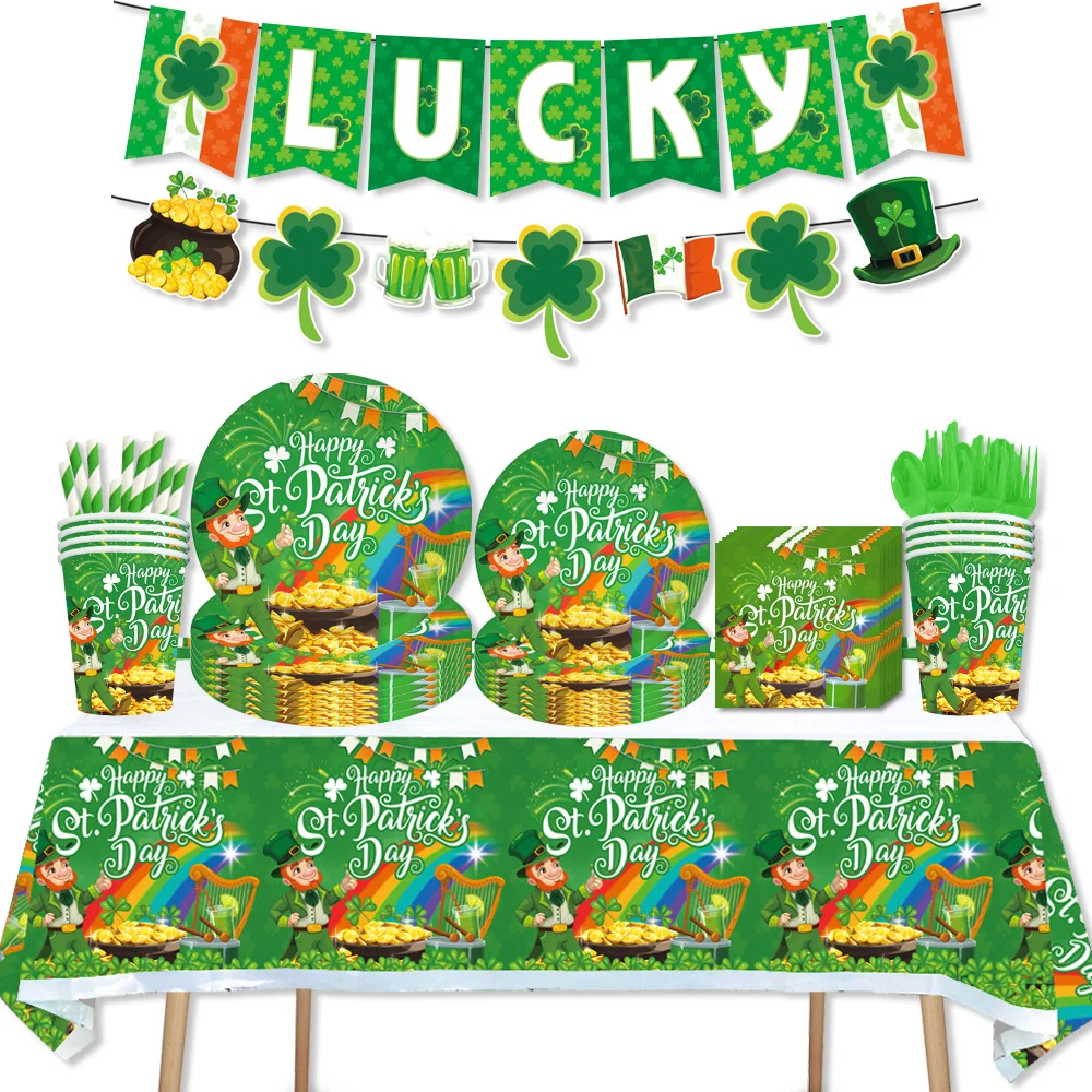 

St. Patrick's Day Theme Party Decorations, Plates Toppers, Paper Cup, Disposable Tableware, Baby Supplies