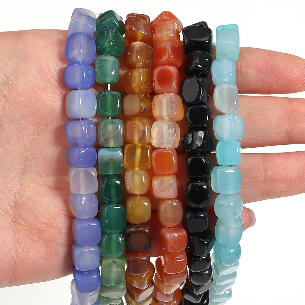 Natürliche Achate Stein Quadrat Perlen 8mm Mehrfarbige Lose Spacer Perlen Für Schmuck Machen DIY Charms Armbänder Halskette Zubehör
