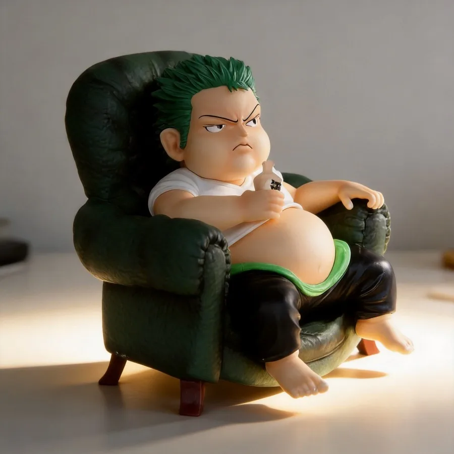 

One Piece Zoro Chubby Q Version GK Anime Figure - 14cm Cute Fat Zoro Toy Model Decoration Collectible for Fans