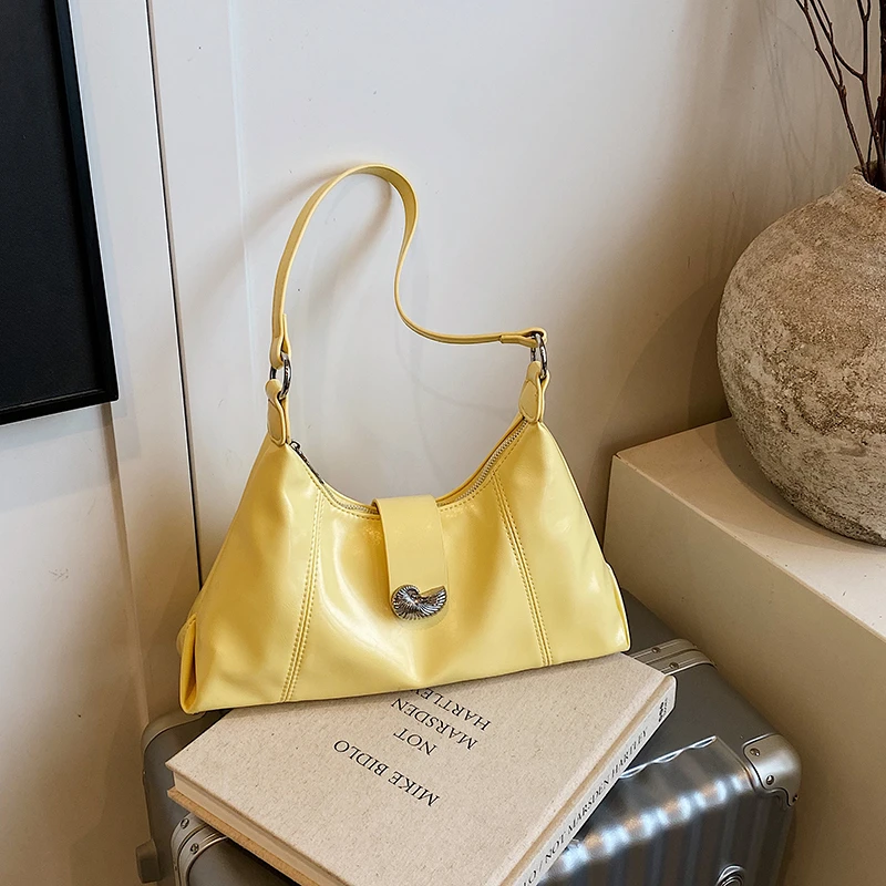 

Простые модные популярные глянцевые сумки на плечо и через плечо из искусственной кожи, однотонные сумки на молнии и застежке, стильный дизайн, новинка 2023 года