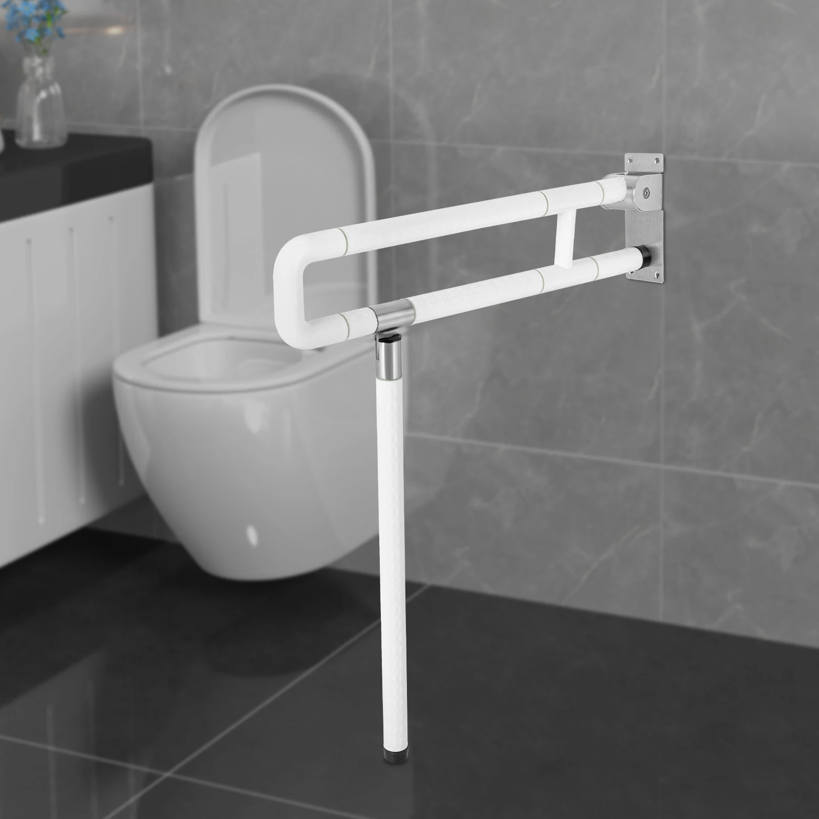 

L-Shape Foldable Toilet Grab Bar Modern Stainless Steel Bathroom Assist Handle Freestanding 100kg/220lbs Capacity for Disabled