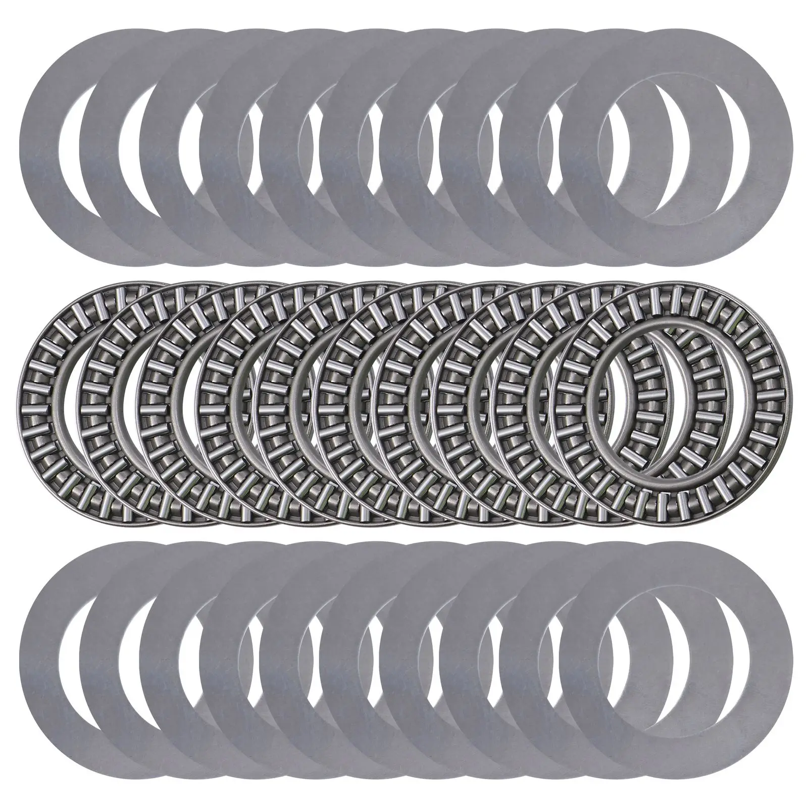

10 pcs Thrust Needle Roller Bearing Steel Cage Axial Load Smooth Rotation For Heavy Duty Machinery Metal Thrust