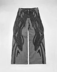 Vaqueros holgados Y2k rasgados negros, pantalones vaqueros de cintura alta Harajuku Hip Hop, nuevos pantalones vaqueros Retro góticos para hombres, ropa de calle de pierna ancha 2024