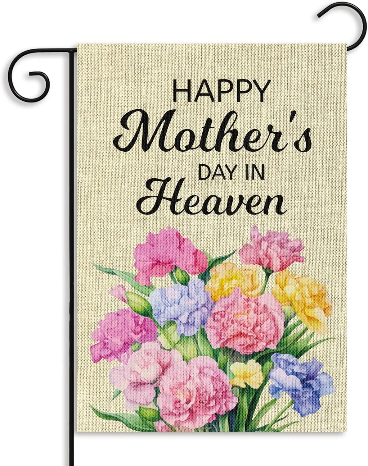 WATINC Mothers Day Carnation Garden Flag - 12 x 18 Inch Happy Mother's Day in Heaven Double Sided Linen Flag Grave Decor AAS