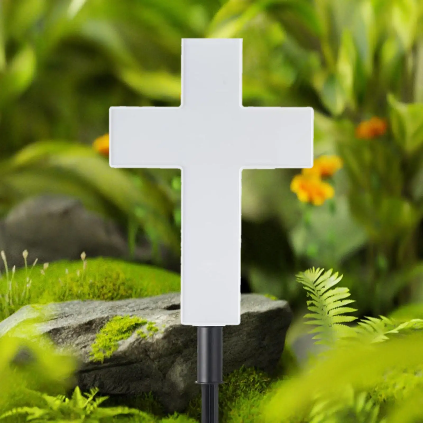 Cross Road Yard Decoration Outdoor Landscape Solar LED Memorial Light White PP Stake for Cemetery Candles Alternative